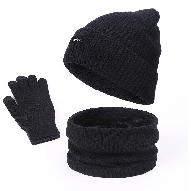 Vrouwen Sjaal Muts Handschoenen Set Drie Stuk Winter Warm Set Vrouwelijke Mannen Unisex Outdoor Casual Gebreide Muts Plus Fluwelen muts Sjaal Set: A