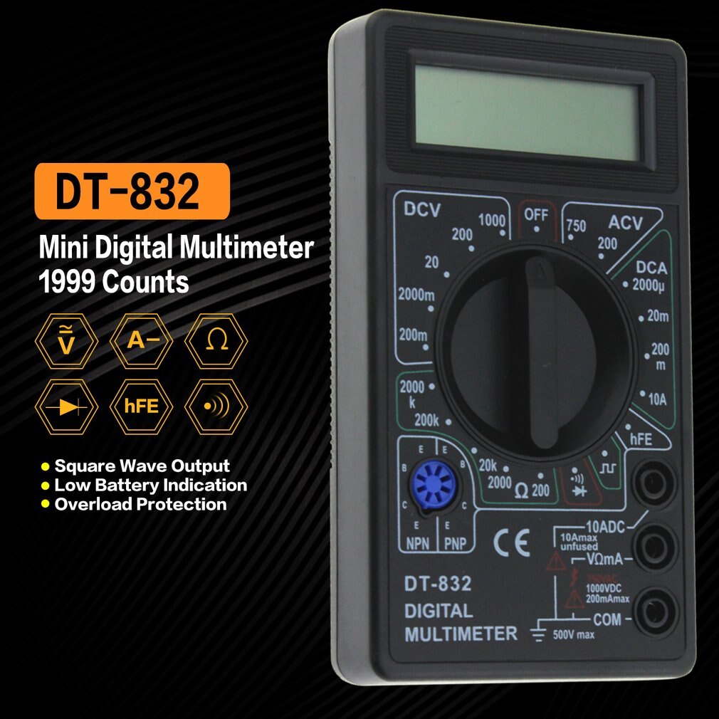 DT-832 Digital Multimeter 1999 Auto Range Counts AC/DC Amp Volt Ohm Tester Voltmeter Ammeter ohmmeter Capacitance Multi Meter
