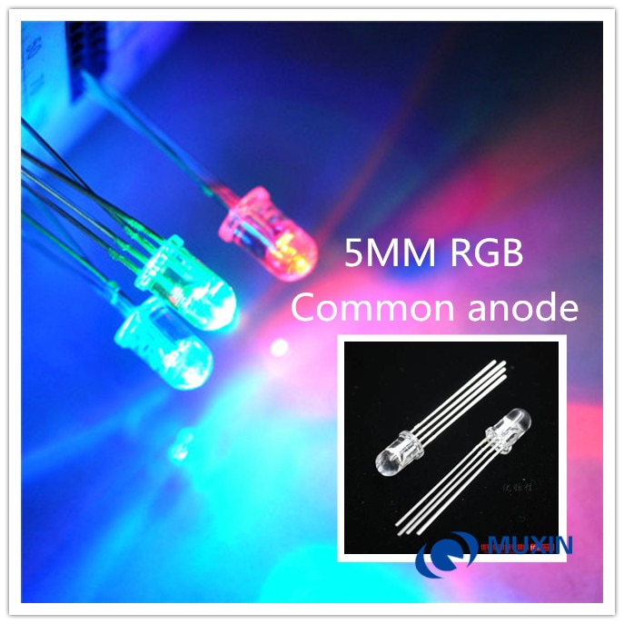 50pcs 5MM RGB super Bright led Common Anode 4 pins red green blue water clear