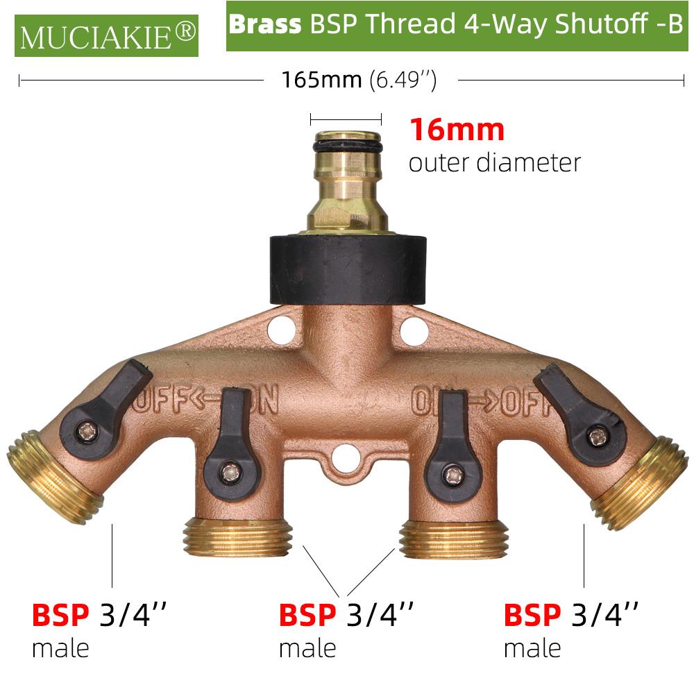 Deviatore per tubo da giardino a 4 gareggiare 100% ottone massiccio con rubinetto esterno filettato deviatore per tubo dell'acqua deviatore valvola in poi-spento indipendente: Bx1pc