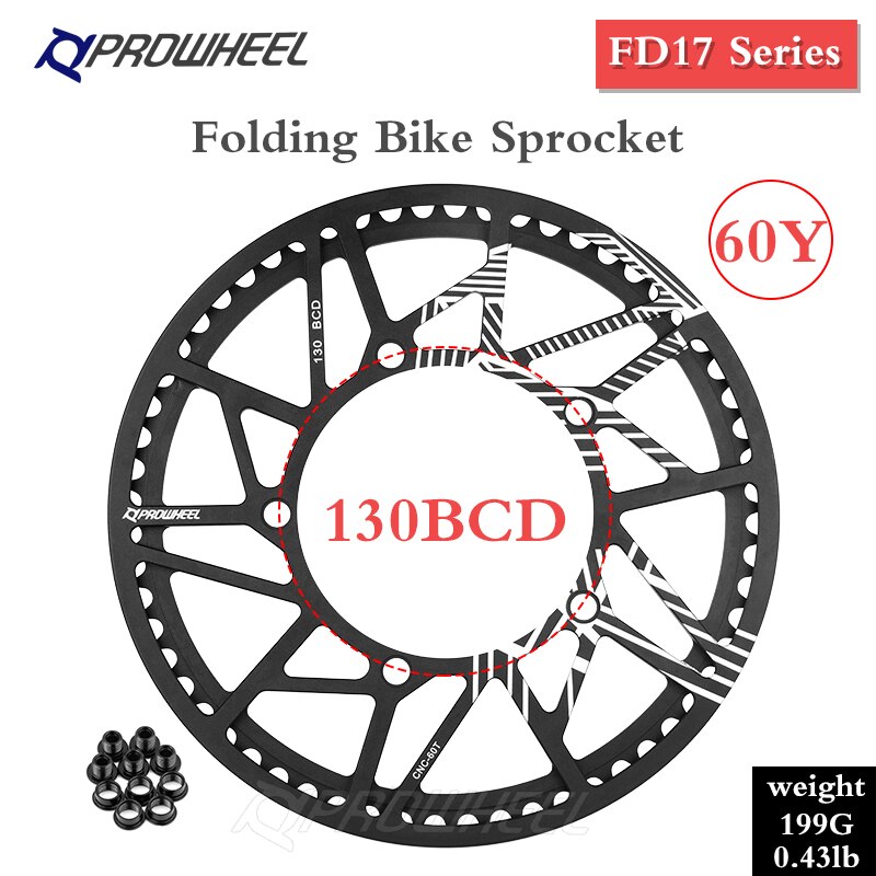 PROWHEEL 130BCD corona bici pieghevole 56T/58T/60T guarnitura pieghevole pignone piega bicicletta ampia ruota dentata stretta lega di alluminio: B 60T