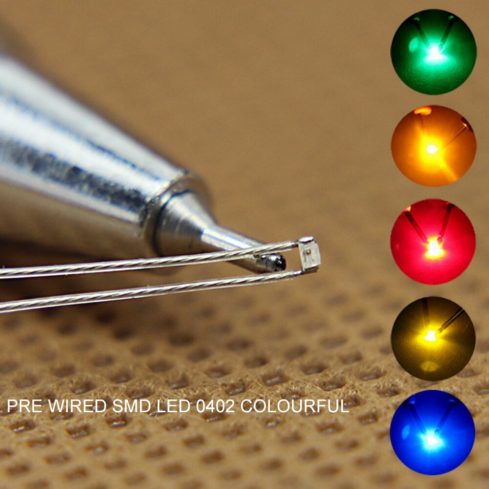 20Pcs Smd 0402 Led Licht Pre-Gesoldeerd Ptfe Wire Leads Rood Geel Groen Blauw Oranje Wit T0402