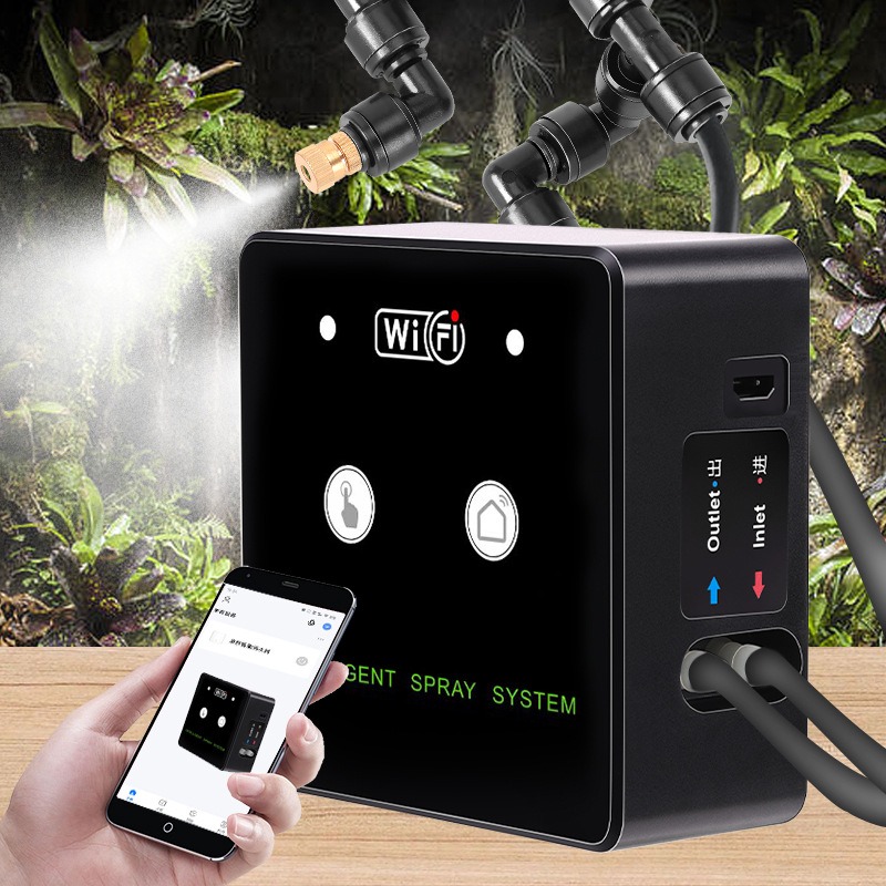 Pulverizador de selva tropical, Control WiFi, niebla automática, sistema de pulverización de sincronización de selva tropical, Kit de temporizador de riego, pulverizador para reptiles, humidificador