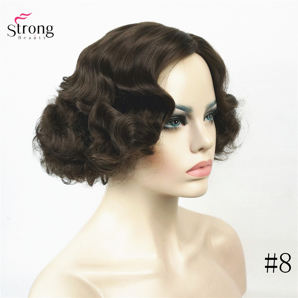 Strongbeauty finger wave frisyrer kort svart hår peruk lockigt syntetiskt