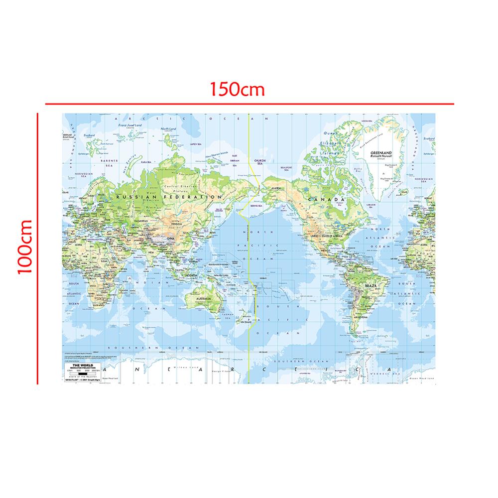 150X100 Cm De Wereldkaart Mercator Projectie Opvouwbare Waterdichte Wereldkaart Zonder Nationale Vlag