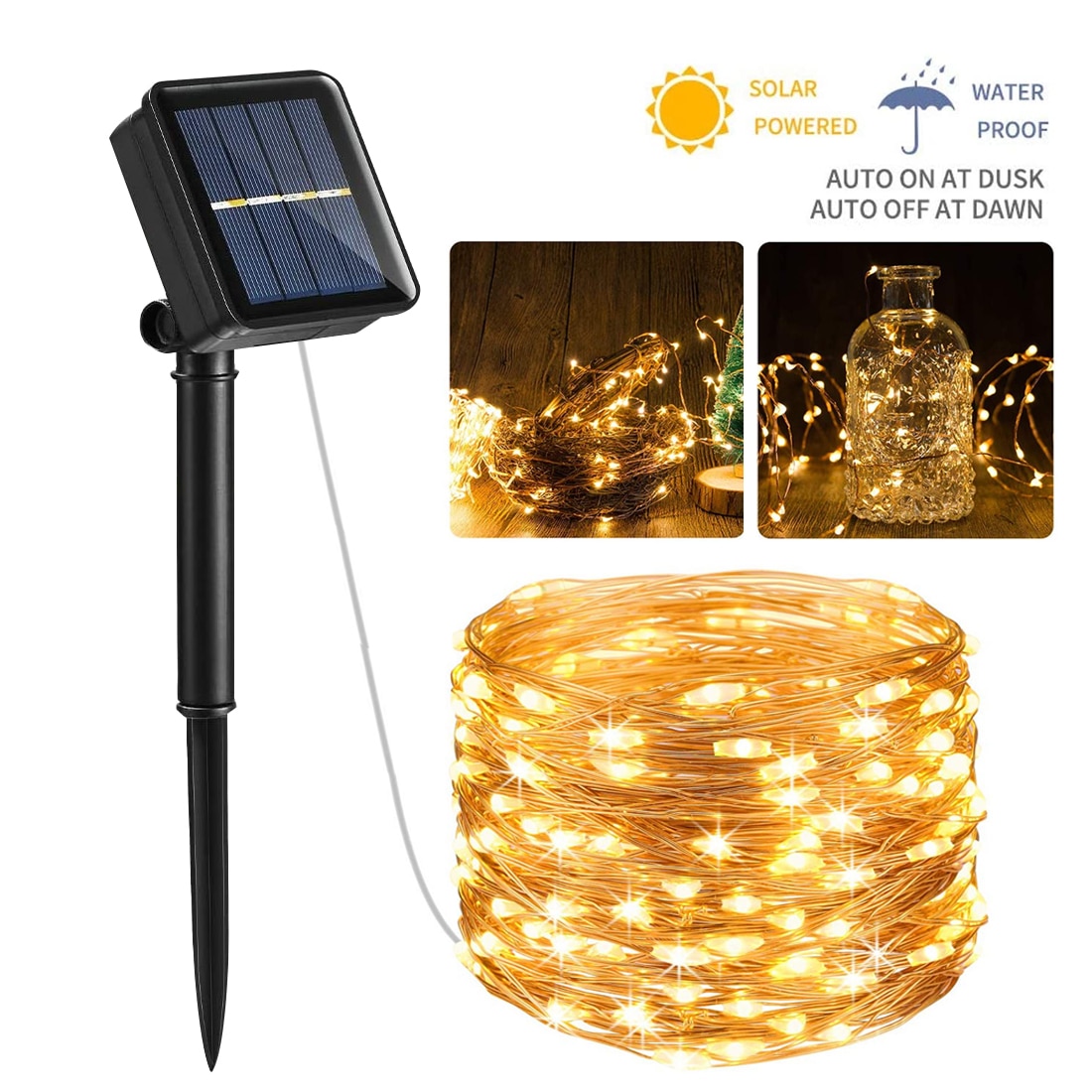 Extérieur 10M 20M lampe solaire LED chaîne fée lumières Flash 100/200led s étanche pour noël jardin Yard fête décoration