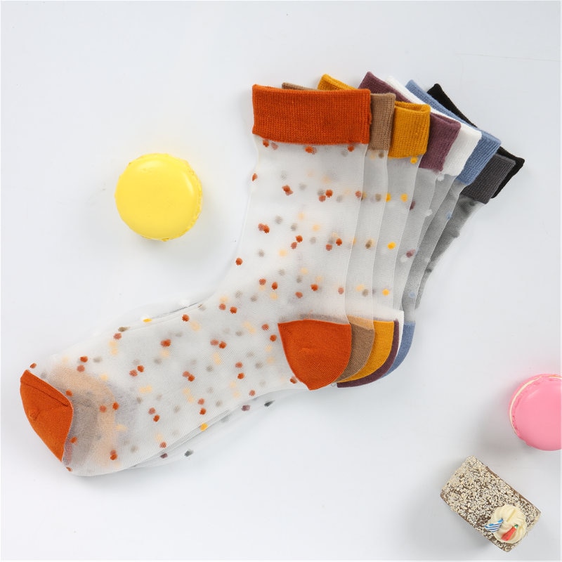 [EIOISAPRA]Spring Summer Transparent Casual Heap Heap Socks Women Japanese Vintage Glass Silk Dot Thin Colorful Short Socks