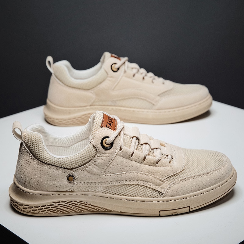 Mænds fritidssko sneakers til mænd lejligheder undersko vandresko britisk stil sko snøre pu gaze mænd sko hvid