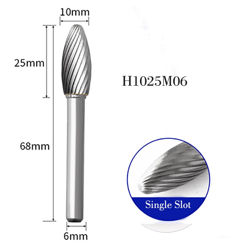 Lime rotative en forme de torche, outil de sculpture sur bois, fraise en carbure de tungstène, tête de meulage, Type H, broyeur, 1 pièces: H1025M06