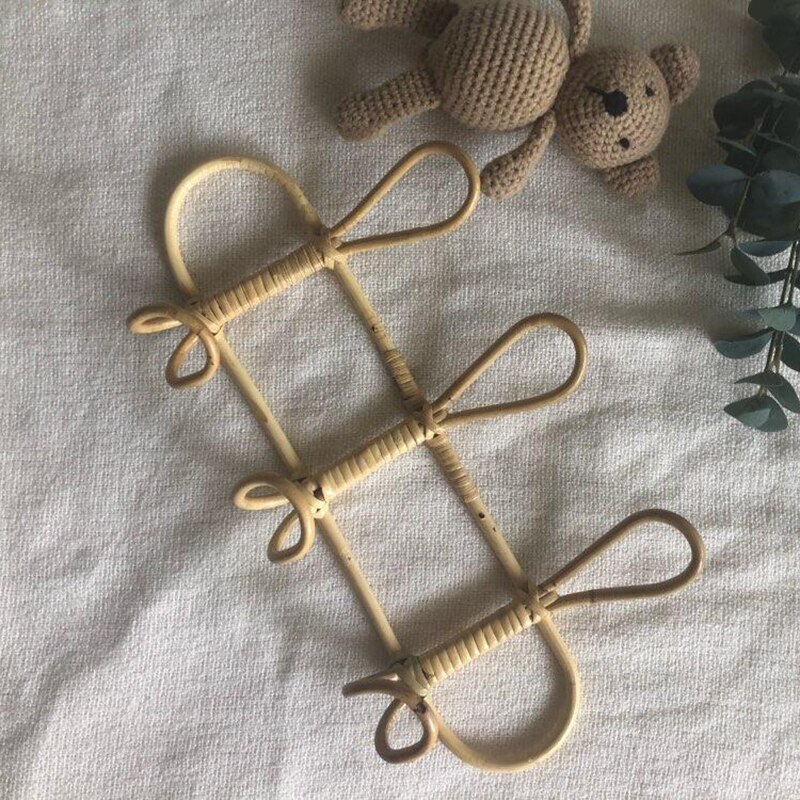 Ganchos de pared de ratán, organizador de prendas de vestir para niños, estante para ropa, sombrero, gancho colgante, suspensión de ratán, colgador de decoración para habitación de niños