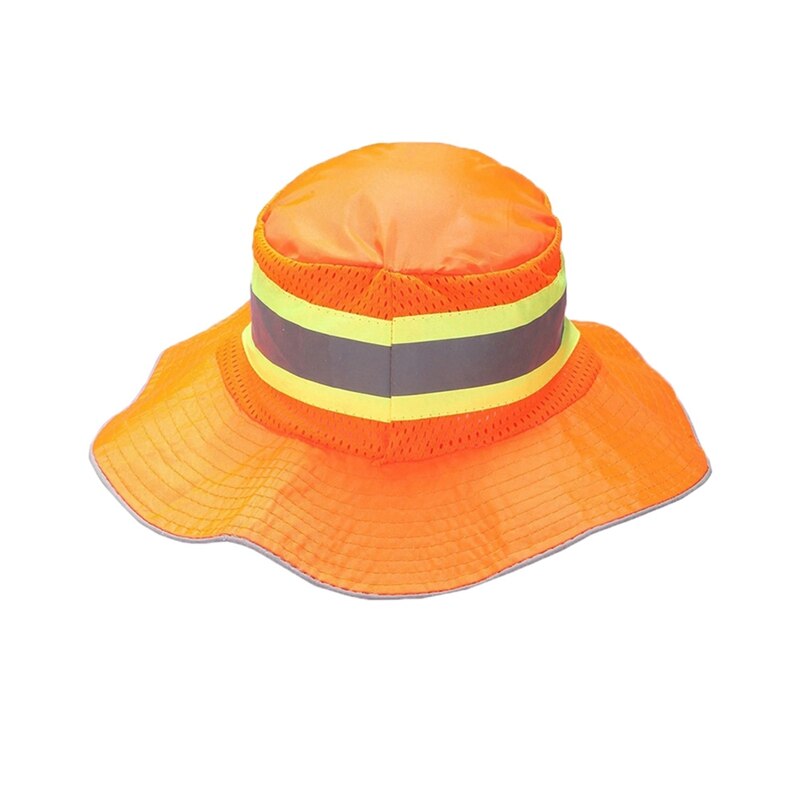 Wide Brim High Visibility Reflective Cap Outdoor Workplace Safety Sun Protection Breathable Mesh Hat