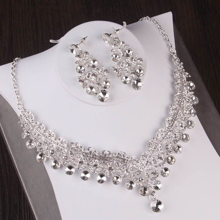 Luxo cristal espumante estrela conjunto de jóias de noiva strass tiaras coroa colar brincos casamento contas africanas conjuntos de jóias: 2Pcs Jewelry Sets