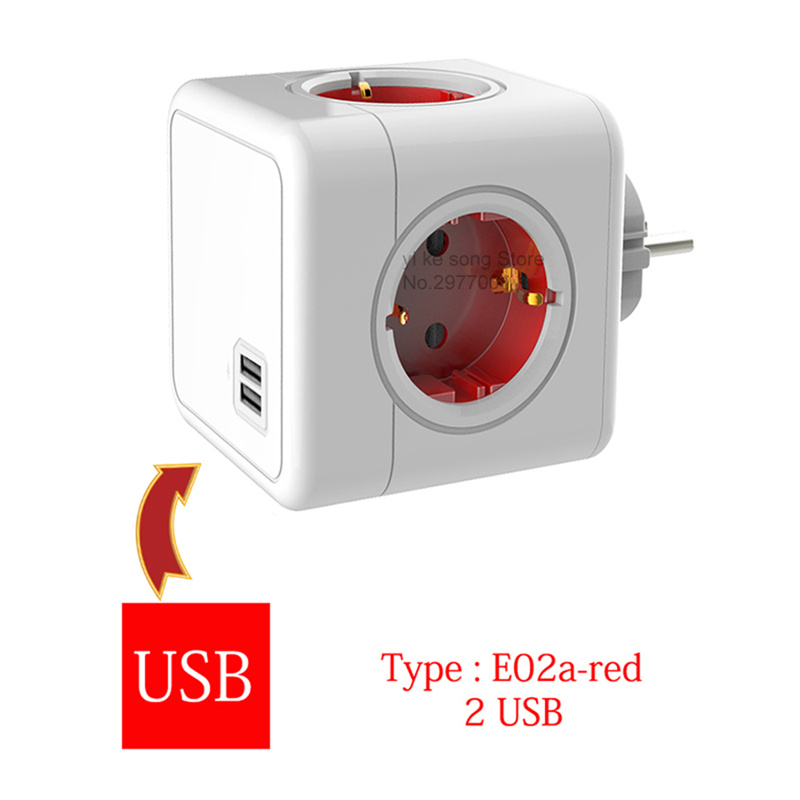 Multiprise européenne EU Powercube, 3680W, prises multiples, prises secteur, filtre réseau, USB 4, AC, maison, bureaux: RED