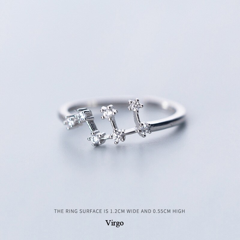 Anillo de Plata de Ley 925 con apertura ajustable y 12 Constelaciones de piedras CZ para mujeres y niñas, de joyería: Virgo