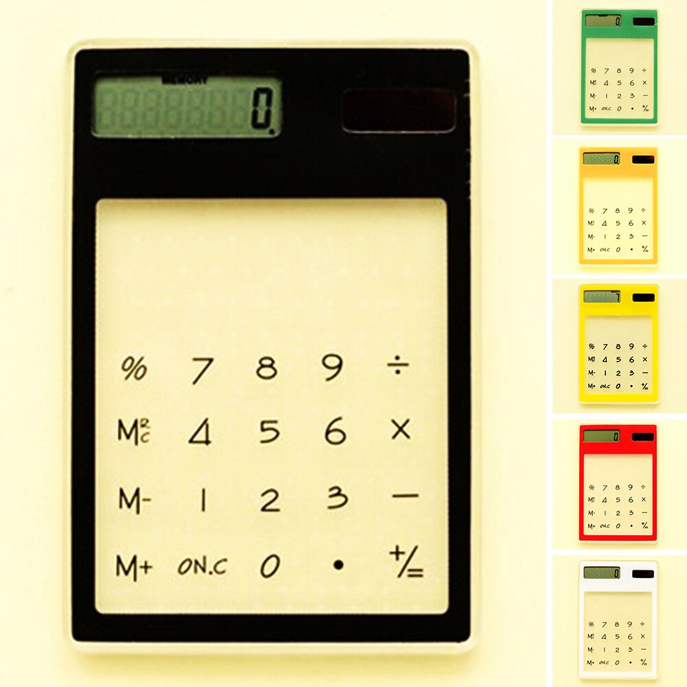 Solar Calculator LCD 8 Digit Touch Screen Ultra Slim Transparent Clear Student Calculator for School Office