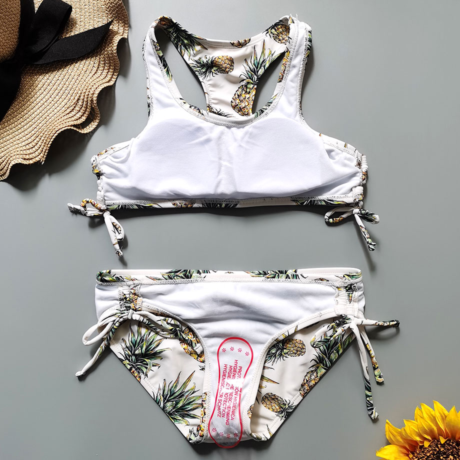 7-16 Jaar Meisje Badpak Kids Ananas Print Tiener Meisje Bikini Set Racerback Tweedelige Kinderen Badmode Meisjes badpak