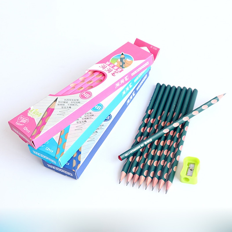 12 unids/caja HB Kawaii de madera lápices de plomo creativa agujero lápiz para chico de la Oficina de la escuela suministros novedad papelería suministros