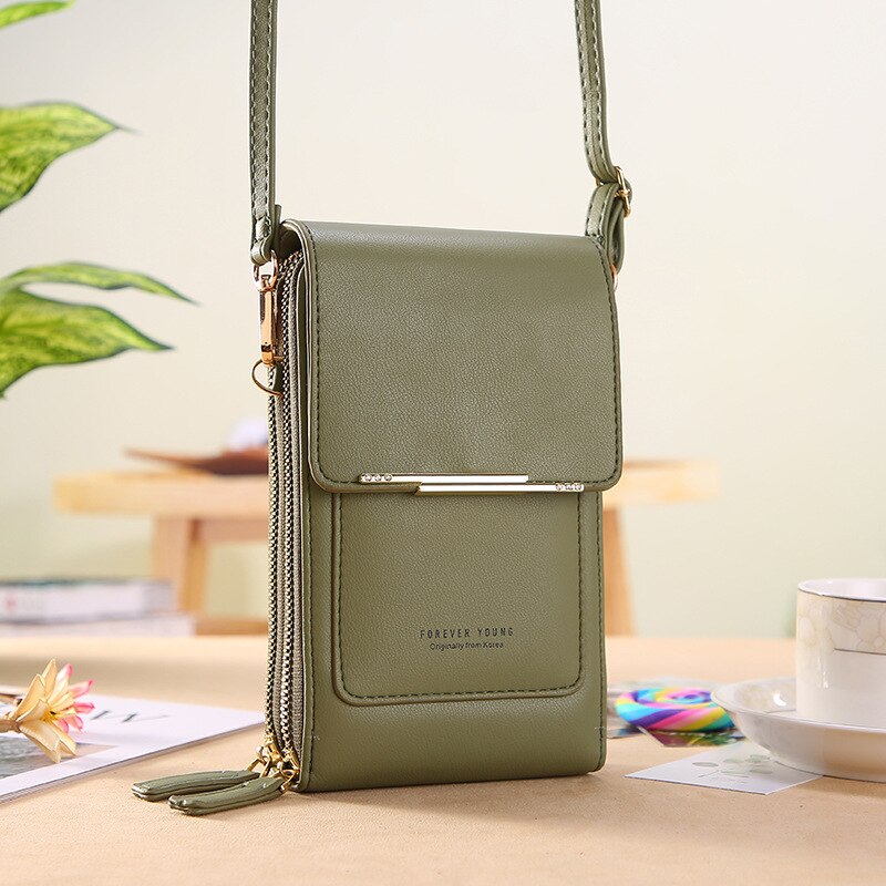 Solid Color PU Leather Crossbody Bags For Women Female Shoulder Simple Bag Lady Mini Touchable Phone Purses And Handbags: Green