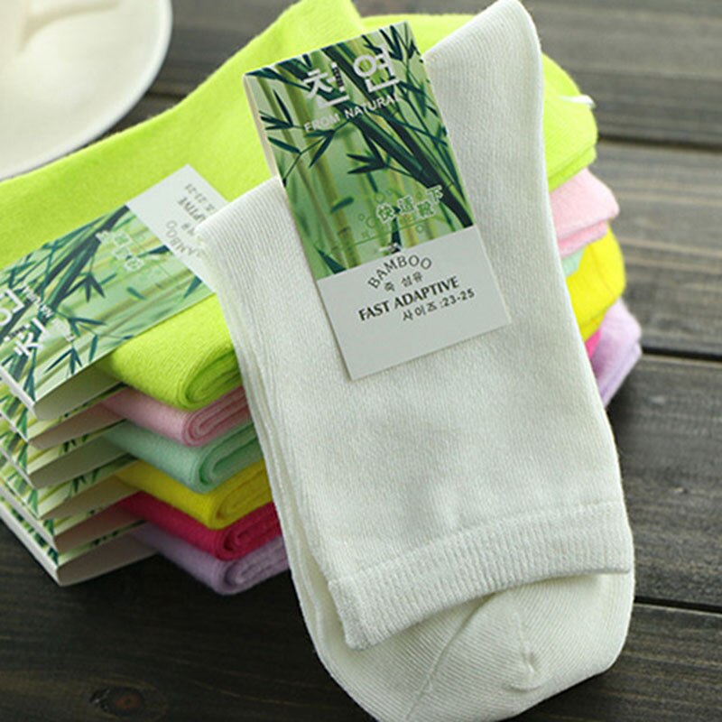 3 Pairs/Lot Women Bamboo Fiber Crew Socks Female Spring Autumn Soft Breathable Solid Candy Color Polka Dot Casual Socks
