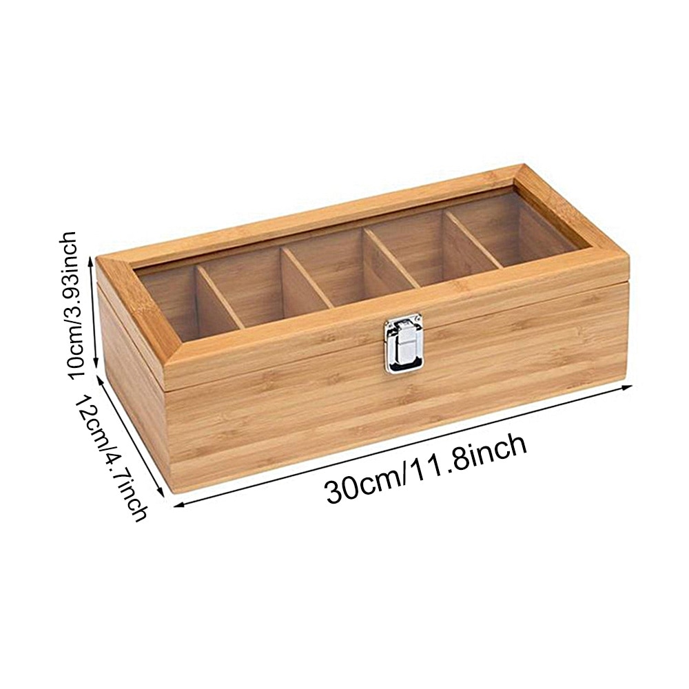 Bamboo Tea Box 5 Compartment Bamboo Tea Bags Coffee Storage Box Coffee Display Case Desktop Jewelry Cabinets Organizer Case