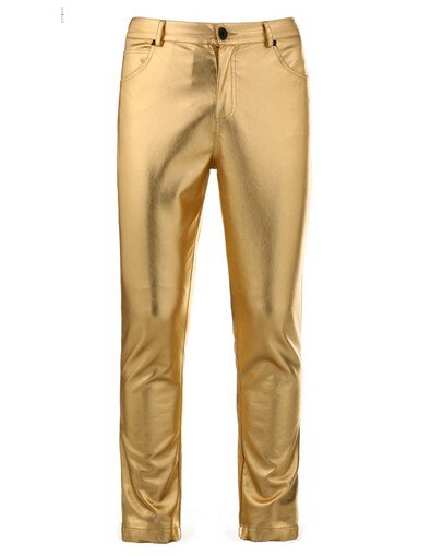 Herrmärke guld silver slim stage pu byxor / m-xxl: Ljust guld / 28