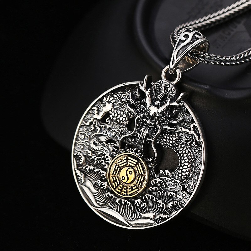 100% 925 sterling zilveren kleur pop sieraden gegraveerde thaise zilveren hanger man jiugong roddel tenglong hanger mannenhanger