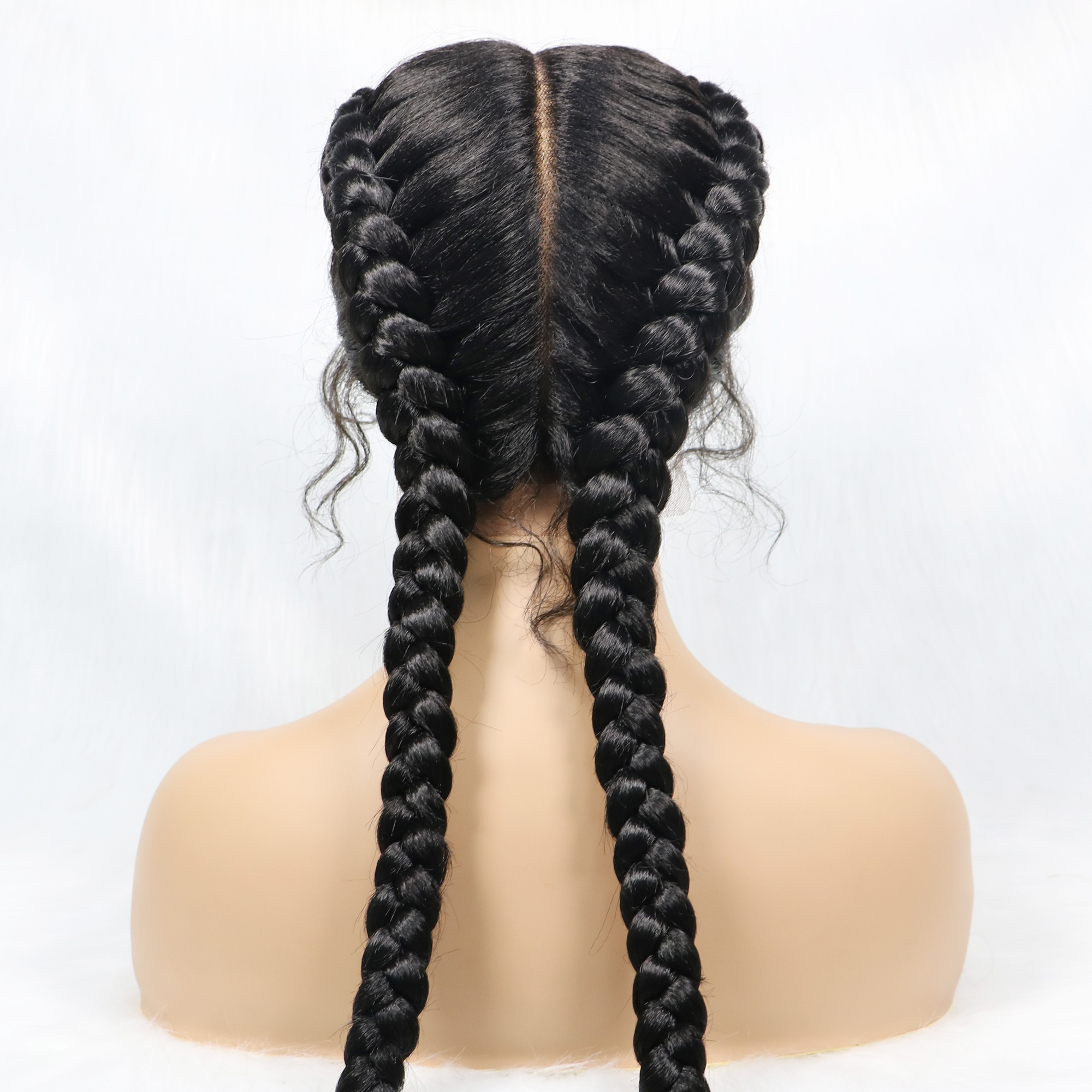 Pelucas trenzadas sintéticas con encaje frontal de 36 pulgadas de largo, peluca con trenzas para gemelos holandeses con pelo de bebé para mujeres negras