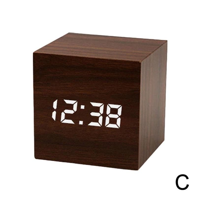 Relojes multifunción LED de madera, reloj despertador de mesa, Control de alarma de escritorio, decoración de madera , voz electrónica Digital, Tabl C1O2: C