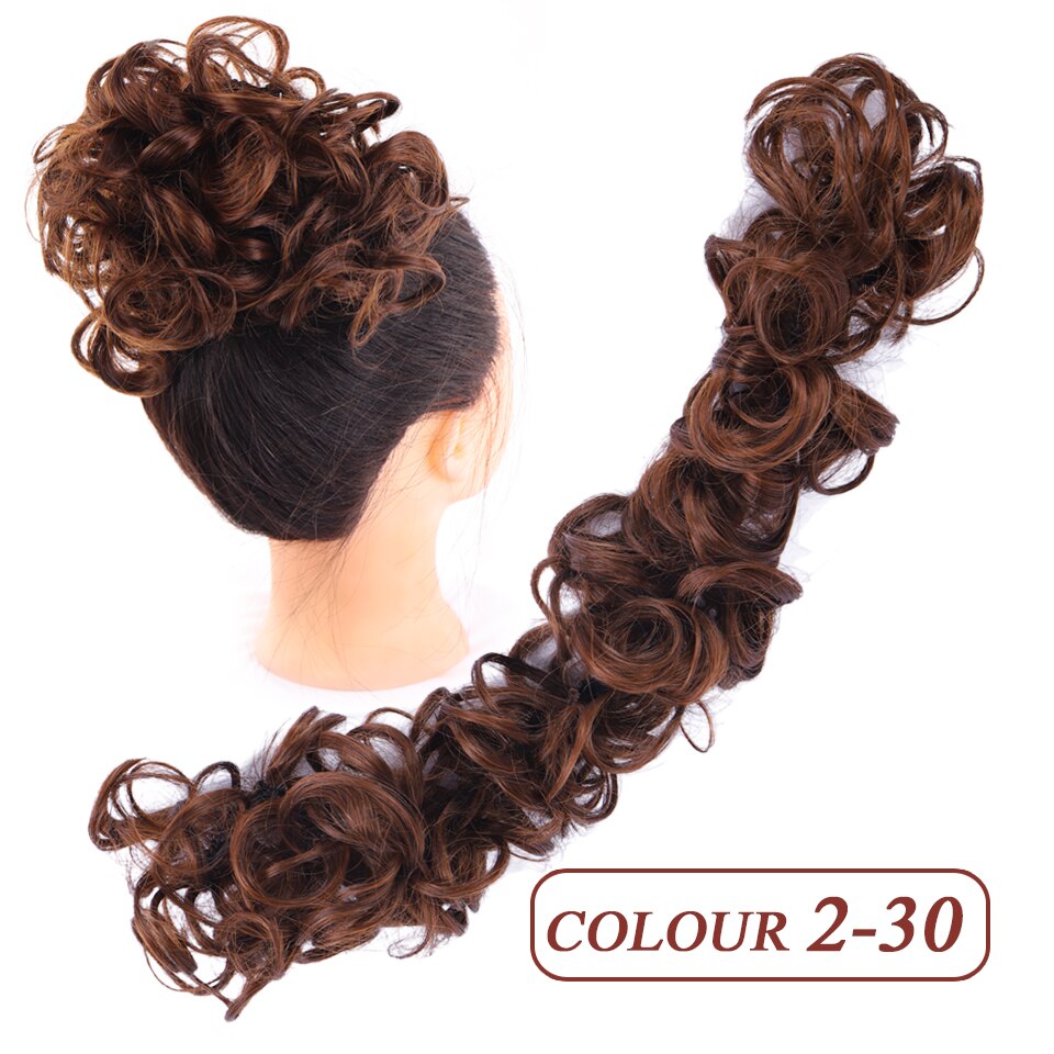 HUAYA Curly Synthetic Messy Chignon Pony Tail Hair Extensions Wrap on Hair Bun With Rubber Band Elastic Hair Hairpiece: M333-2-30