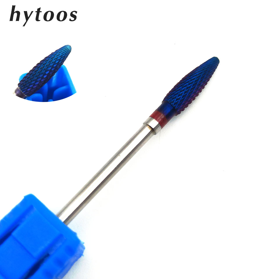 Broca HYTOOS de carburo de tungsteno con llama azul, brocas rotativas de 3/32 "para manicura, accesorios, fresas, herramientas para uñas