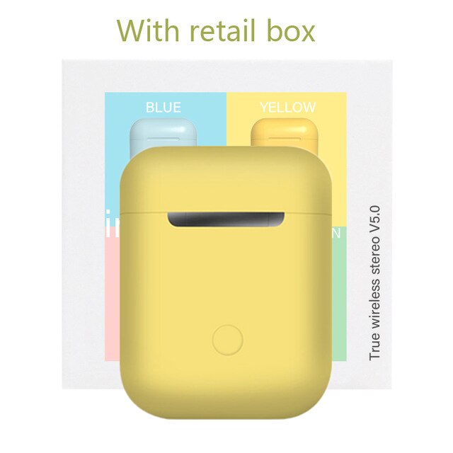 Original i12 TWS Bluetooth 5.0 Sport Earphone touch pop-up window HD Mic for IOS Android pk i9s i11 a6s HiFi Sound Headphones: yellow Retail box