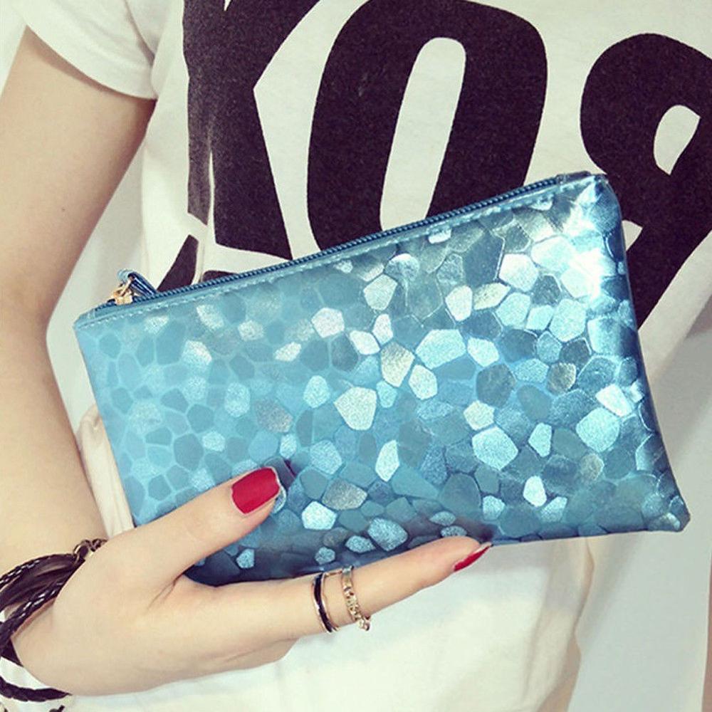 Kvinder glitter pailletter håndtaske solid aften fest clutch taske tote pung pung 5 farver: Blå