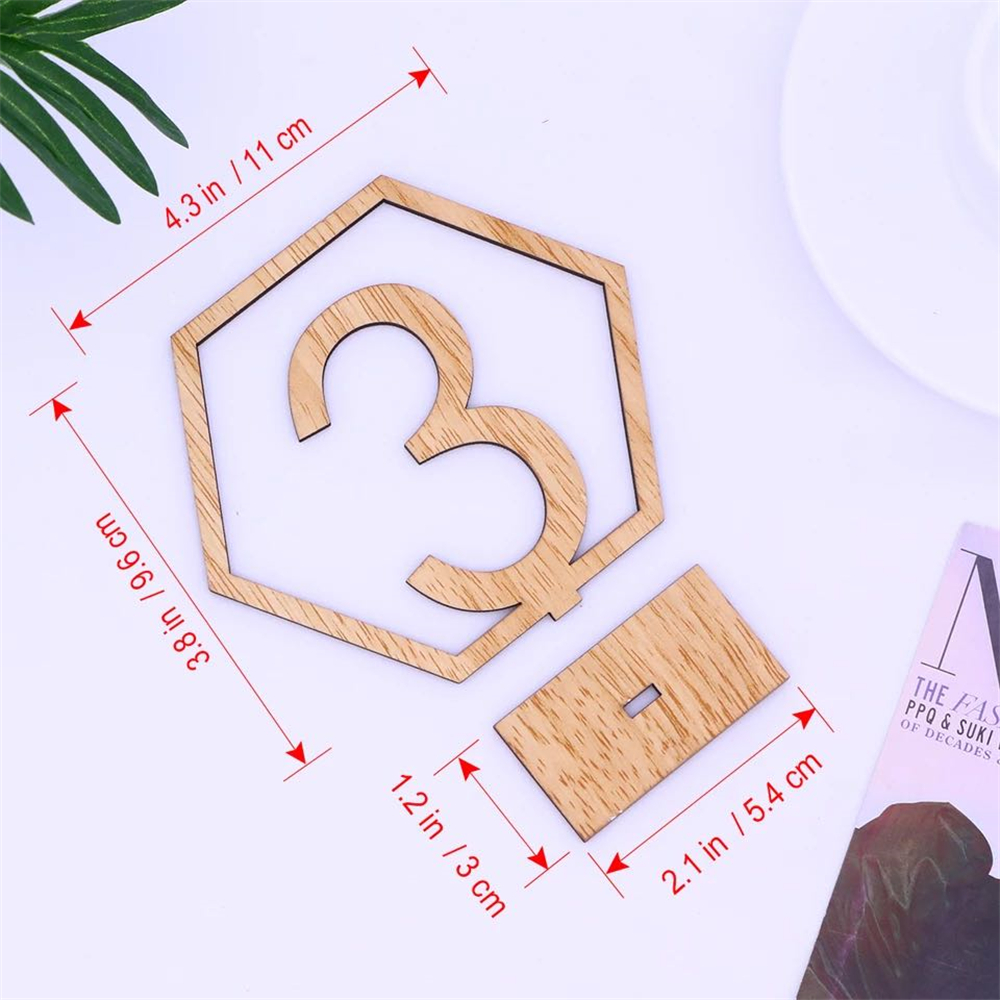 Letreros de madera para fiestas de cumpleaños, letreros de números de madera para mesa hexagonal de boda, para asiento de compromiso, , 10 piezas, 1-40