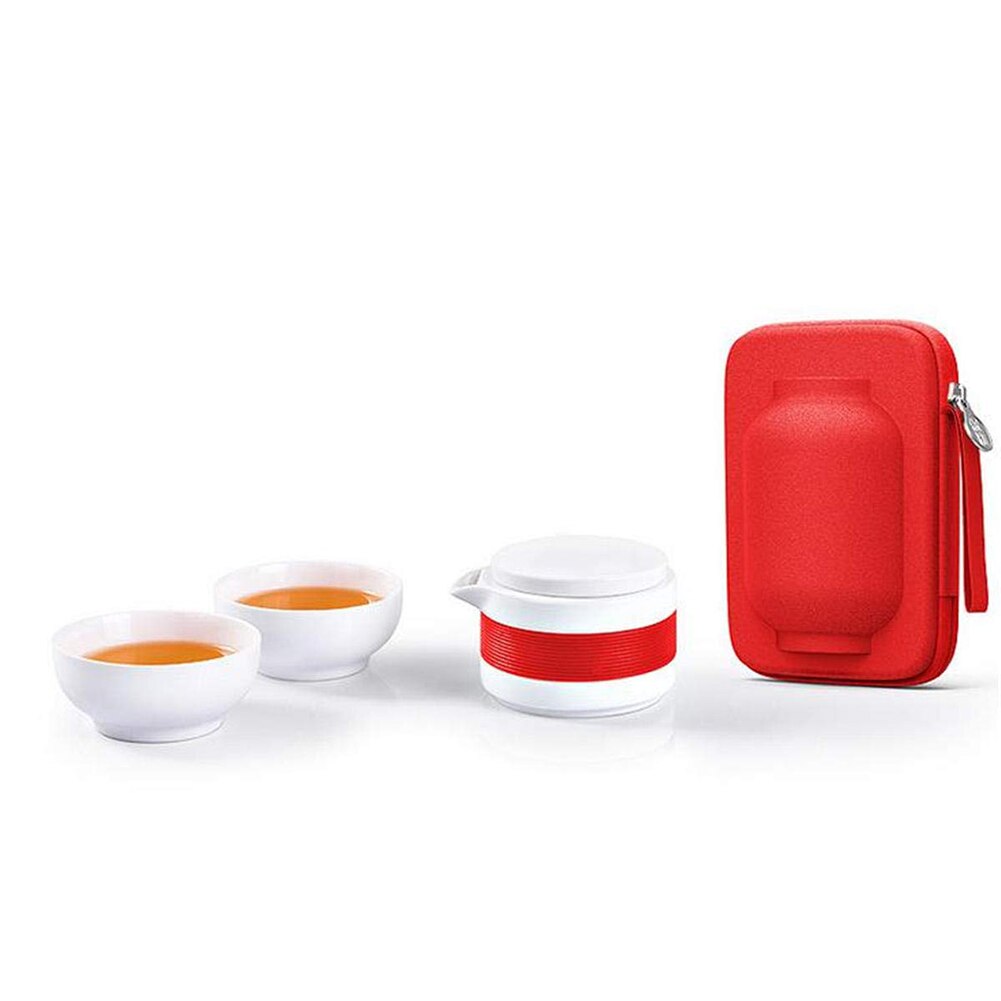 3 st/set keramiska tekoppsset bärbar kung fu tekanna med påse för kontor hem resa tsh shop: Röd