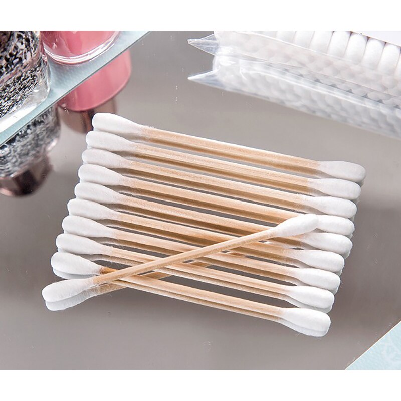 500 Stks/pak Dubbele Hoofd Katoen Hout Wattenstaafje Bamboe Wattenstaafjes Oor Sieraden Schoonmaken Wood Sticks Wattenstaafjes Make Gezondheid