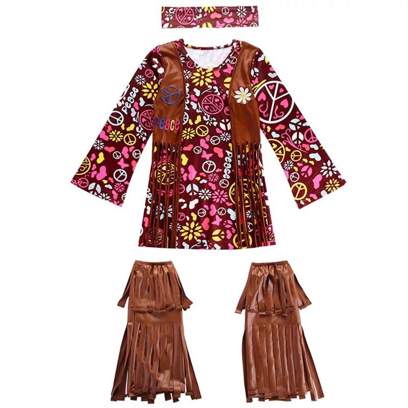 Halloween Hippie Kostuum Meisjes Kids Kind 60 s 70 s Vrede en Liefde Party Carnaval Fancy Dress