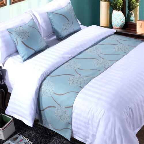Rayuan polyester sengetæppe dobbeltlags sengeløber kaste hjem hotel sengetøj enkelt dronning konge seng halehåndklæde: Blå / Dronning 50 x 210cm