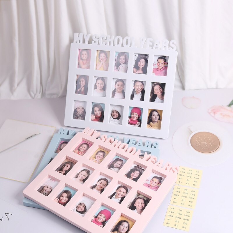 C9GB School Years Photo Moment Student Keepsake Frame Children Campus Grade Record 15 Pictures Display Collage Frame Kids Memory