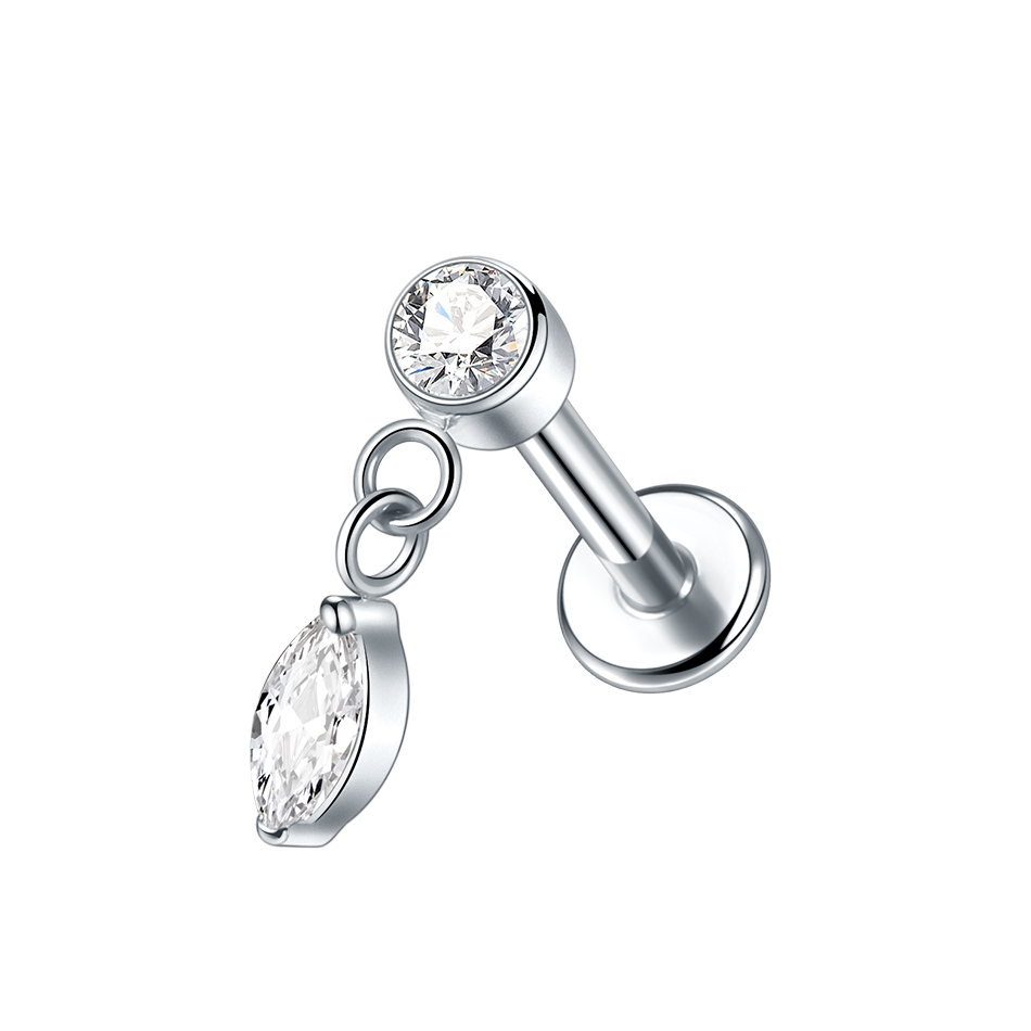 Pendientes de titanio para cartílago de la oreja, Piercings de rosca interna, perno de hélice oculto, cadena drapeada CZ, joyería con parte posterior plana, 16G, 1 ud./5 uds.: Verde / Chapado en oro antiguo