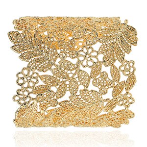 Bracciale Rigido Etnico - Diametro Interno Regolabile 7cm - Motivo Pianta - Placcato Oro/Argento/Bronzo: Oro B0219Z