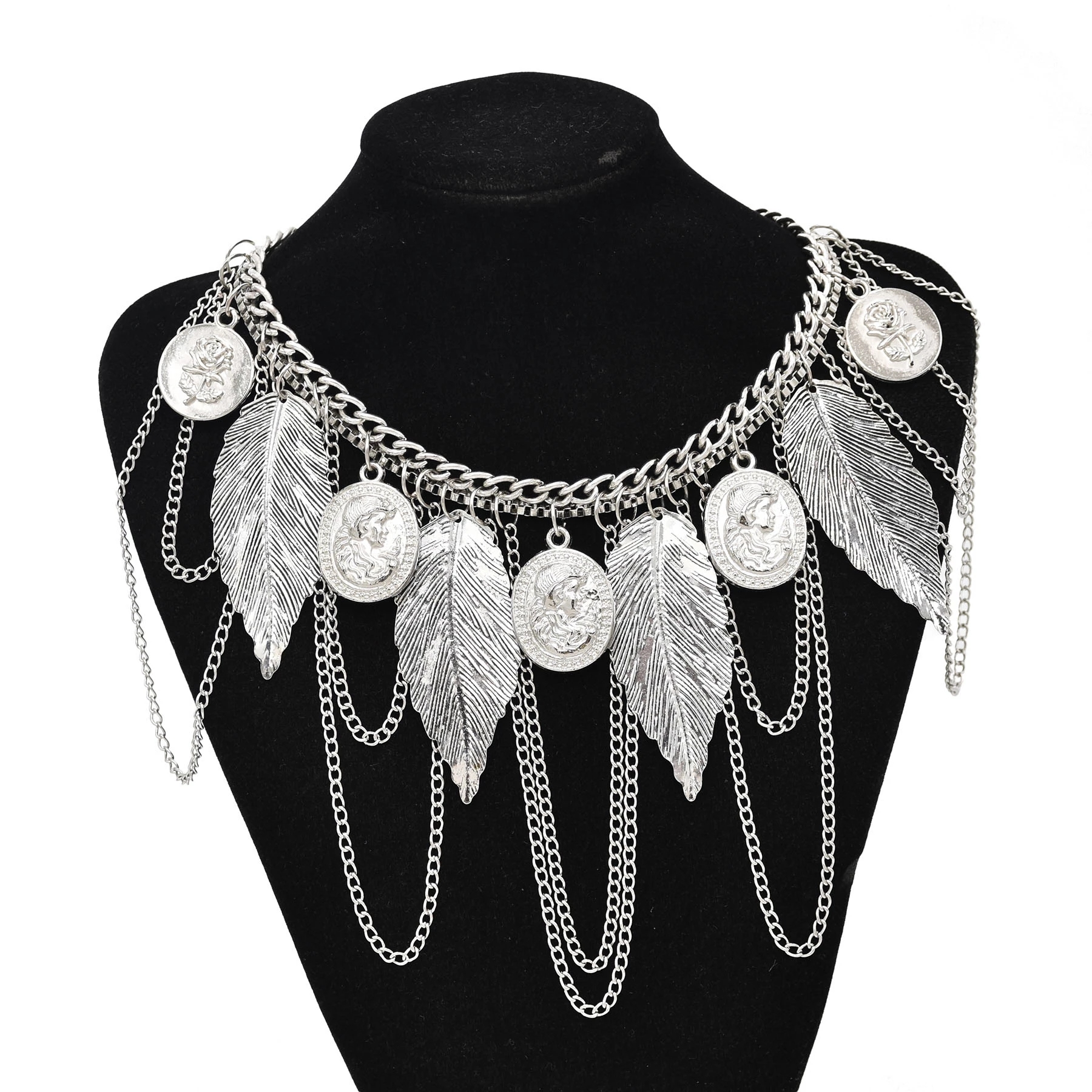 Gypsy Boehmian Hippie Kraag Kettingen voor Vrouwen Grote Dikke Tibetaans Zilveren Metalen Ketting Festival Turkse Partij Sieraden Cadeau: Champagne goud