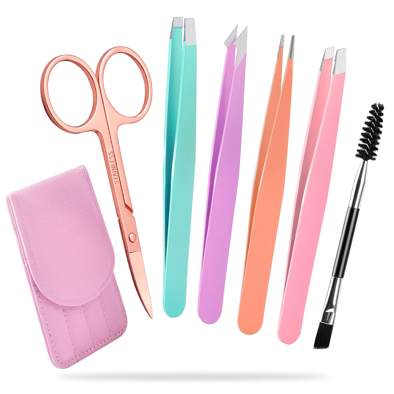 Ensemble de 6 pincettes professionnelles, ciseaux incurvés en acier inoxydable pour femmes et hommes, pincettes de précision pour sourcils pour cheveux ngrown: Rose