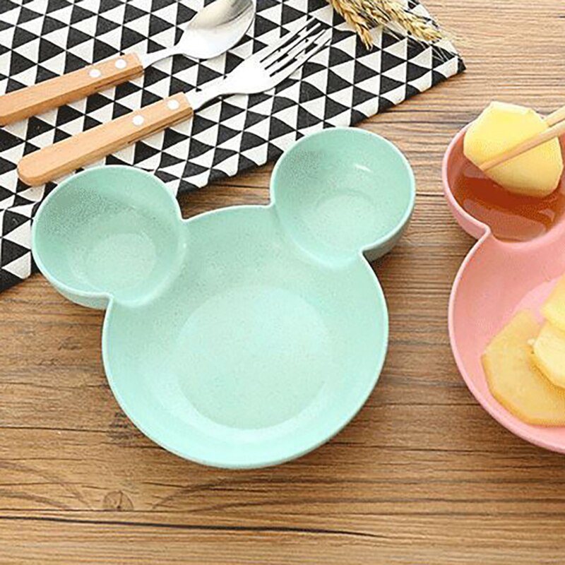 Sarjakuva vauvan astiasto infant food dining children bowl feeding set wheat straw kids dining plate: Vihreä