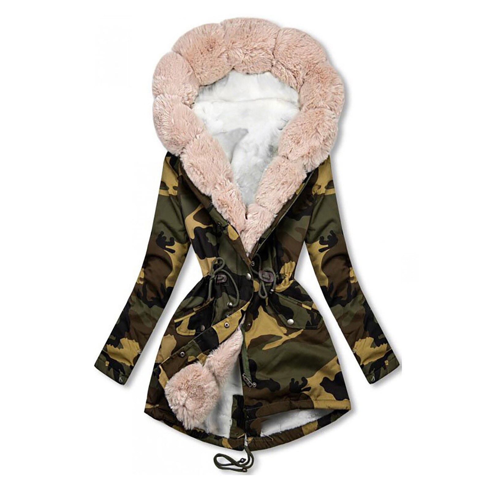 Women Casual Printing Hooded Jacket Tops Winter Long Sleeve Pocket Button Warm Coat Long Parka Mujer Casual Overcoat #T2G: Pink / XXL