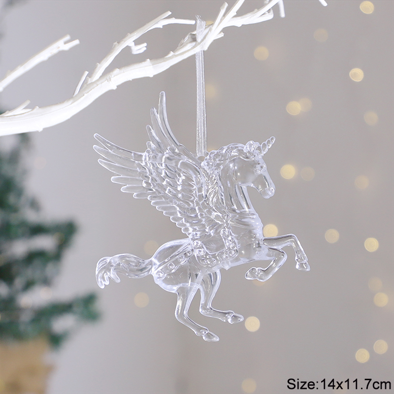 Acrylic Christmas Ornaments Clear Flying Unicorn Bird Elk Snowflake Xmas Tree Hanging Pendants Year Home DIY Decoration: Deep Sapphire