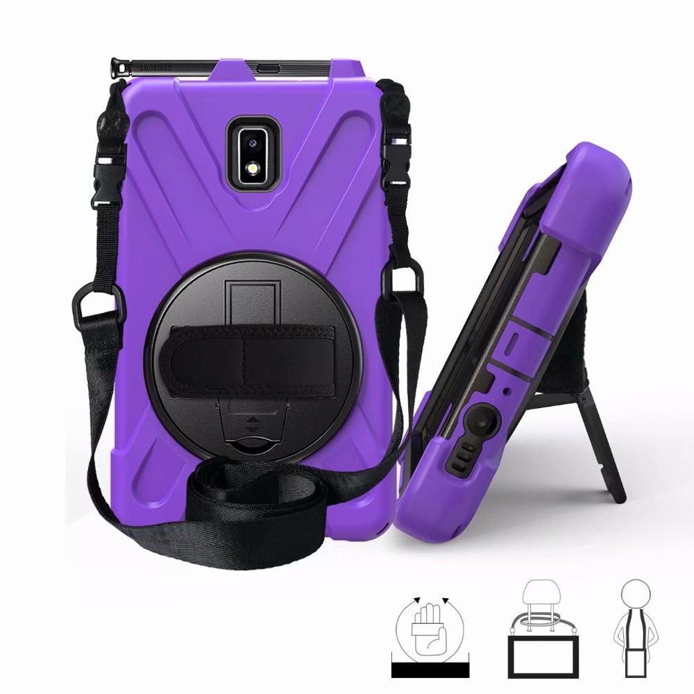 360 Degree Case for Samsung Galaxy Tab Active 2 8.0 T390 T395 SM-T395 tablet Silicone Hard Cover+Neck Strap &amp; Hand Strap +pen: purple