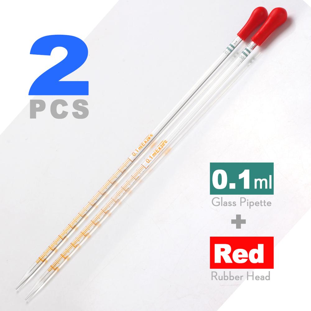 2pcs 0.1/0.2/0.5/1/10ml Glass Scale Line Dropper Pipette Lab Dropper Dropping Pipet Blue Rubber Head Pipettors by ks-tek: 0.1ml 2pcs