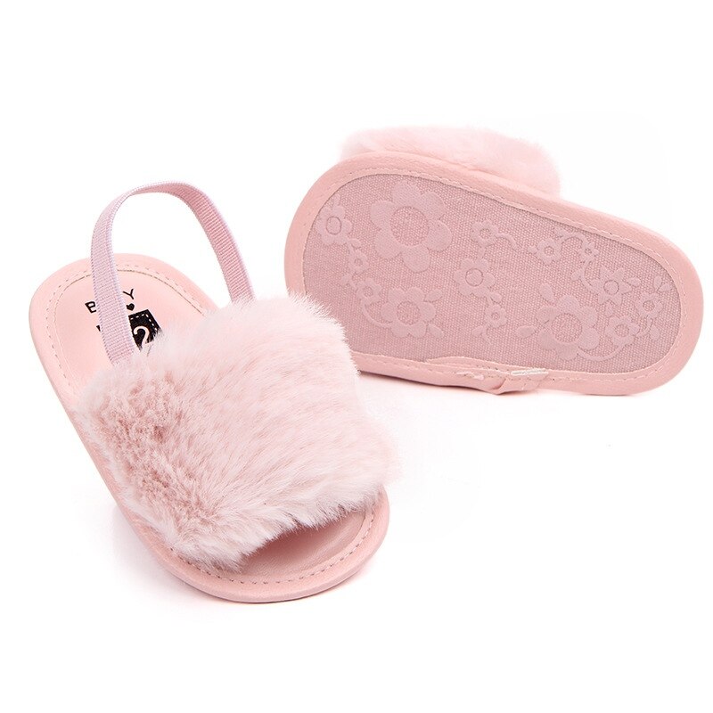 Baby Infant Girls Soft Sole Shoes Plush Slide Sandal Summer Toddler Sandal Princess Non-slip Crib Shoes