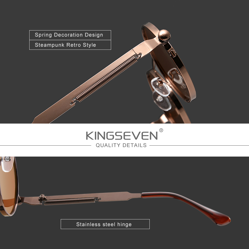 KINGSEVEN Gothic Steampunk Sunglasses Polarized Men Women Brand Vintage Round Metal Frame Sun Glasses