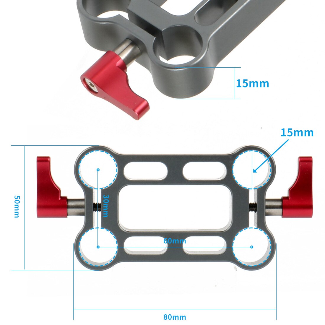 Verstelbare hoogteverhoger 4 gaten 15mm staafklemmen 30mm hoog voor 15mm rails railblok ondersteuningssysteem camera kooi verlengde connector